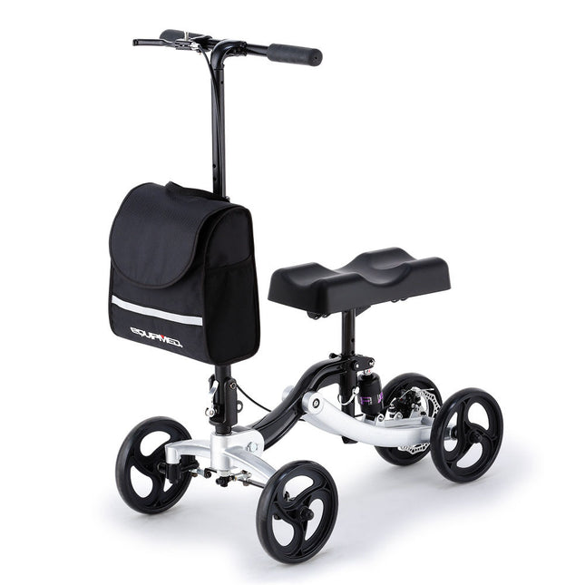 EQUIPMED Knee Walker Scooter,  Suspension, Disc Brakes, Silver