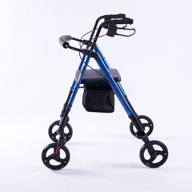 EQUIPMED 4 Wheel Lightweight Rollator Walker, Aluminium Frame, Seat, Carry Bag, for Seniors, Blue