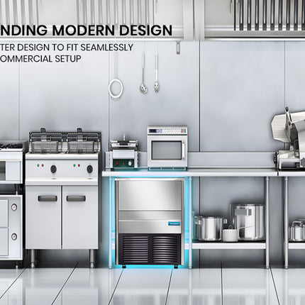 POLYCOOL Commercial Automatic Ice Cube Maker, Free Standing Stainless Steel Ice Machine, 410 Grade
