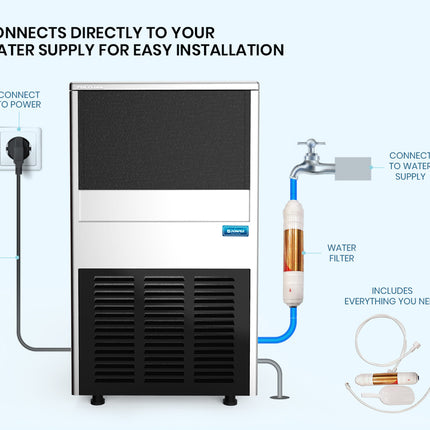 POLYCOOL 60KG/24H Commercial Automatic Ice Cube Maker, Stainless Steel Machine, Undercounter Design
