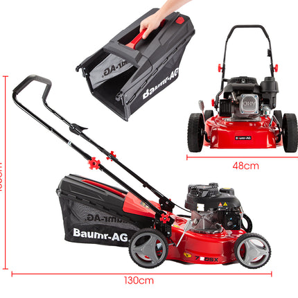Baumr-AG Lawn Mower 139CC 17 Petrol Push Lawnmower 4-Stroke Engine Catch
