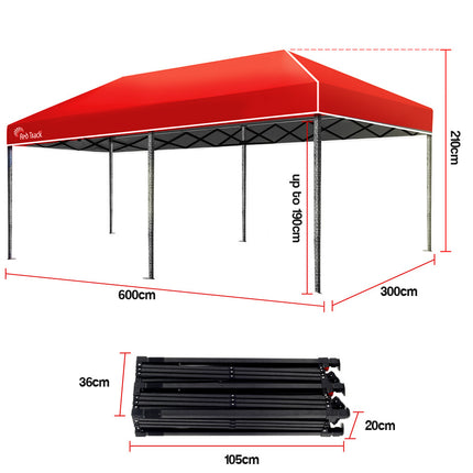 Red Track 3x6m Folding Gazebo Shade Outdoor Red Foldable Marquee Pop-Up