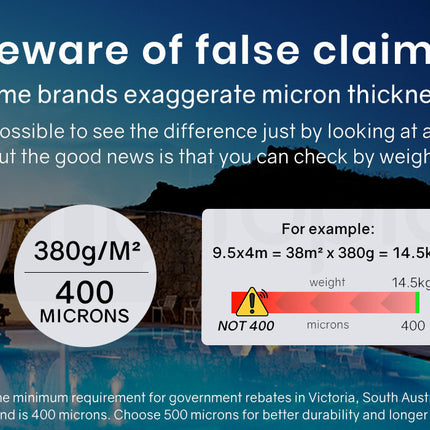 AURELAQUA Pool Cover 400 Micron 9.5x4m Solar Blanket Swimming Thermal Blue Silver