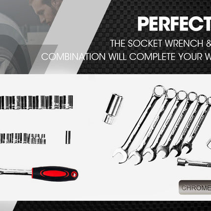 BULLET 118pc Tool Kit Box Set Metal Spanner Organizer Household Toolbox Socket