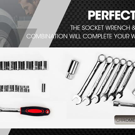 BULLET 118pc Tool Kit Box Set Metal Spanner Organizer Toolbox Household Socket