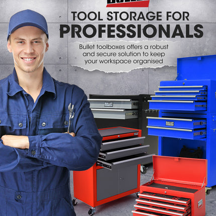 BULLET Tool Chest Cabinet Box Trolley Rolling Wheels Drawer Storage Steel Blue
