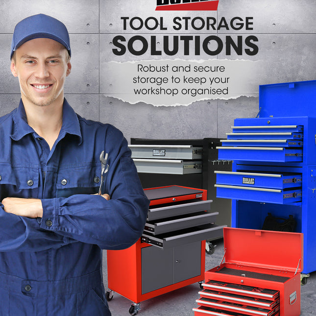 BULLET Tool Chest Cabinet Box Trolley Rolling Wheels Drawer Storage Steel Red