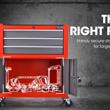 BULLET Tool Chest Cabinet Box Trolley Rolling Wheels Drawer Storage Steel Red
