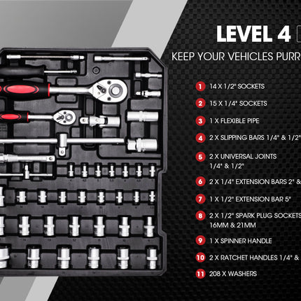 BULLET 925PC Tool Box On Wheels Kit Trolley Mobile Handle Toolbox Set Storage