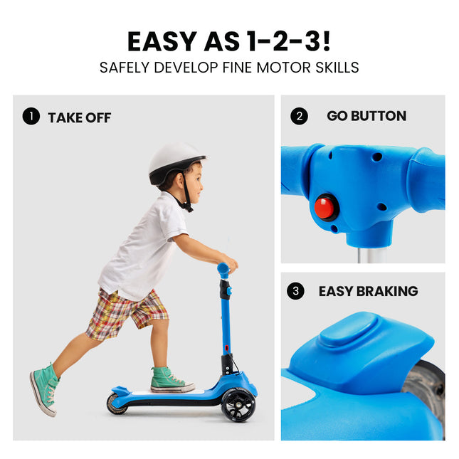 ROVO KIDS 3-Wheel Electric Scooter, Ages 3-8, Adjustable Height, Folding, Lithium Battery, Blue