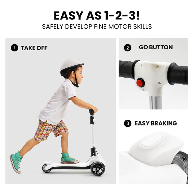 ROVO KIDS 3-Wheel Electric Scooter, Ages 3-8, Adjustable Height, Folding, Lithium Battery, White