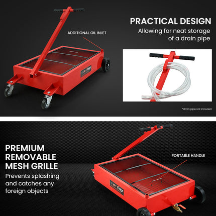 TREX 57L Low Profile Mobile Waste Oil Drainer, Low Profile, Pan Style, for Trucks, Workshop