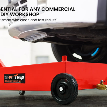 TREX 57L Low Profile Mobile Waste Oil Drainer, Low Profile, Pan Style, for Trucks, Workshop