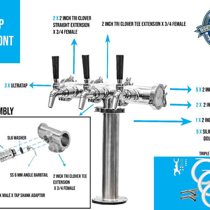 Beer Font Tower - Triple Tap Modular Beer Font with Tap