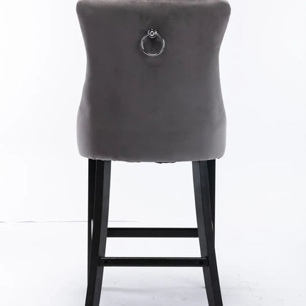 2X Velvet Bar Stools with Studs Trim Wooden Legs Tufted Dining Chairs Kitchen