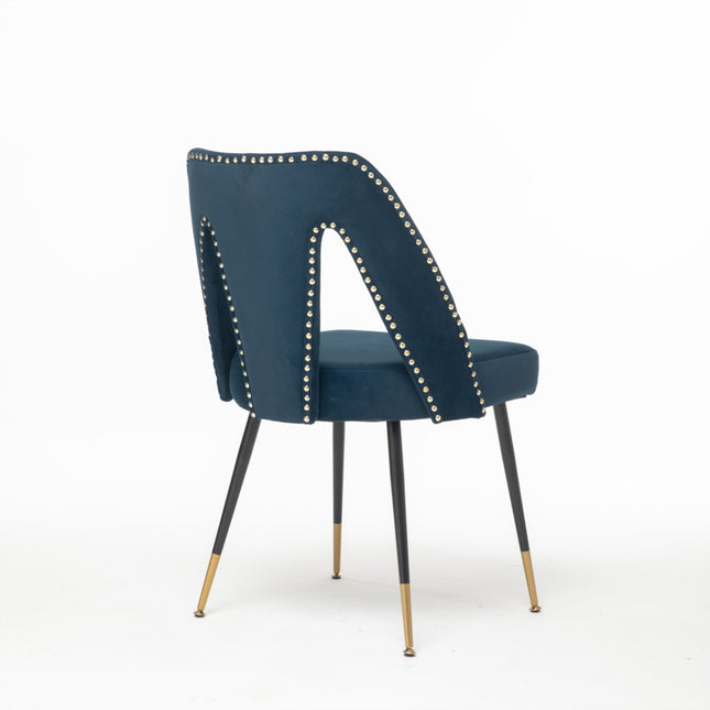 AADEN 2x Velvet Dining chairs with Metal Legs-Blue