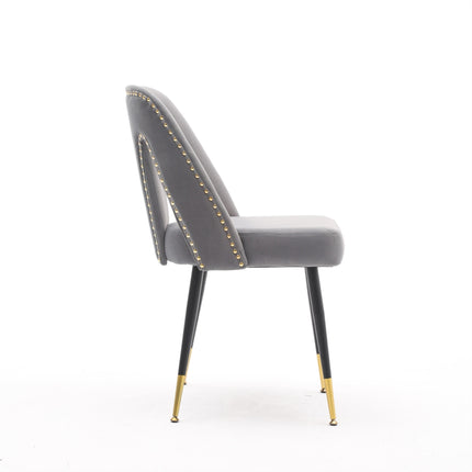 AADEN 2x Velvet Dining chairs with Metal Legs-Grey