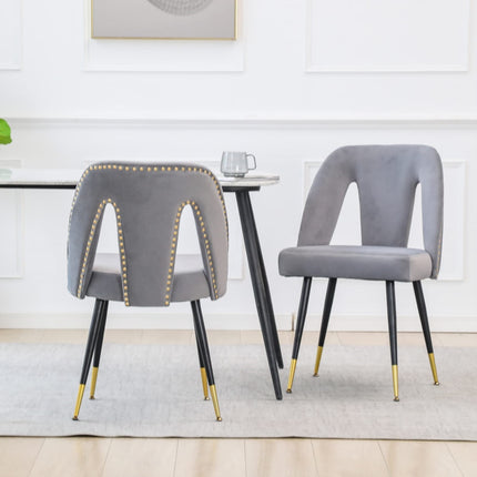 AADEN 2x Velvet Dining chairs with Metal Legs-Grey
