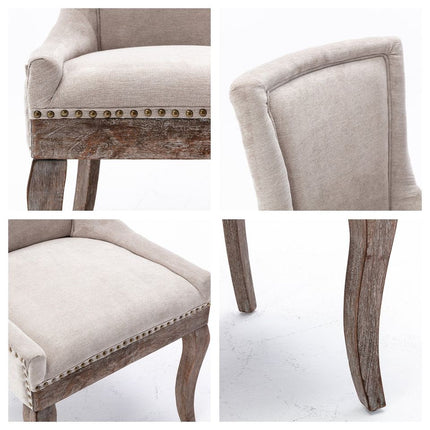 2X Solid Wood Fabric Upholstered Dining Chair Luxury Accent Chairs with Nailhead