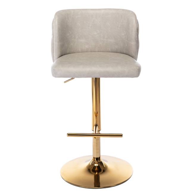 2x Faux Leather Golden Base Swivel Bar Stools- Beige