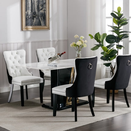 2x PU Faux Leather & Velvet Dining Chairs-White & Black