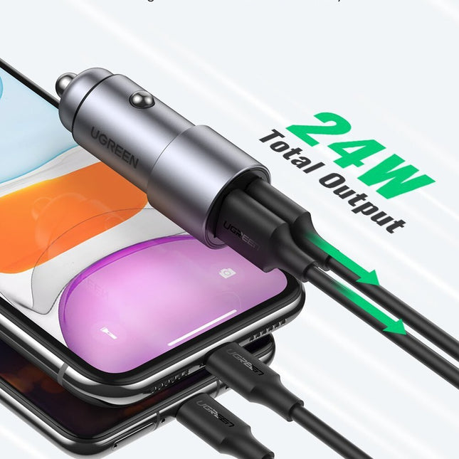 UGREEN Dual USB-A 24W Car Charger (Grey) - 50592