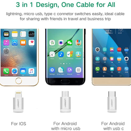 UGREEN USB-A To Micro USB++Type C (3 in 1) Cable (Silver, 1m) - 80825