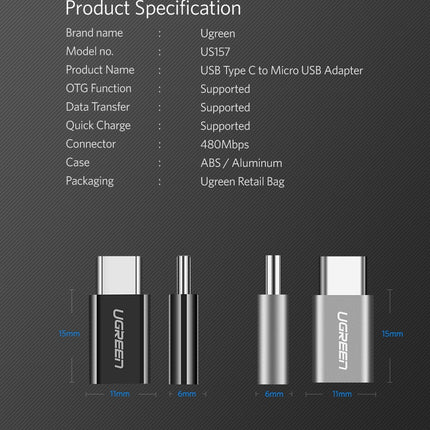 UGREEN Type-C to Micro USB OTG Adapter (White) - 30154
