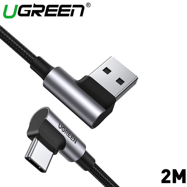 UGREEN 90 Degree Angle USB-A to 90 Degree Angle Type-C M/M Cable 2m (Black) - 20857