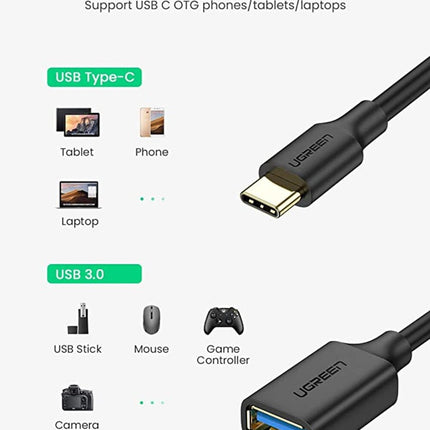 UGREEN USB-C Male to USB 3.0 Female OTG Adapter 15cm (Black) - 30701