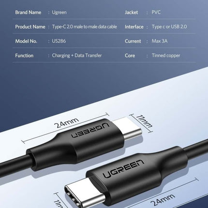 UGREEN USB-C 2.0 Male To USB-C 2.0 Male 3A Data Cable 3M (Black) 60788
