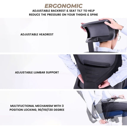 EKKIO Ava - Office Chair (Grey & Blue) EK-OC-102-SQ
