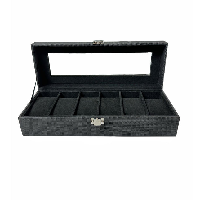 GOMINIMO 6 Slot Watch Box with Transparent Display Window (Black) GO-WO-100-FH
