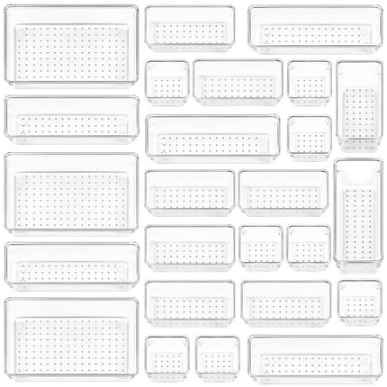 GOMINIMO 25Pcs Desk Drawer Organizer Trays with Non-Slip Pads (Transparent) GO-DOS-100-CS