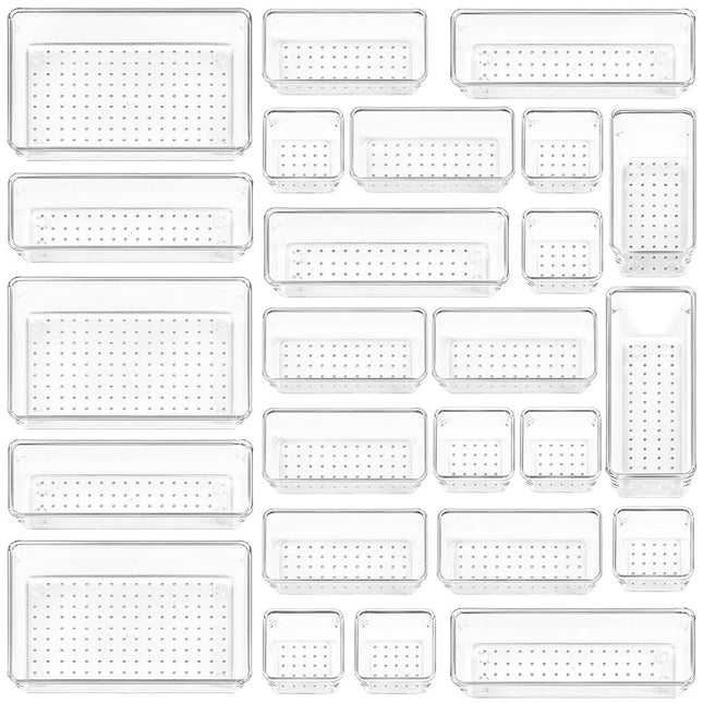 GOMINIMO 25Pcs Desk Drawer Organizer Trays with Non-Slip Pads (Transparent) GO-DOS-100-CS