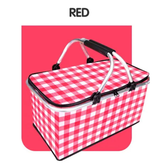 Kiliroo Insulated Picnic Basket 25L, Large Capacity Max Load Up to 15kg, Red