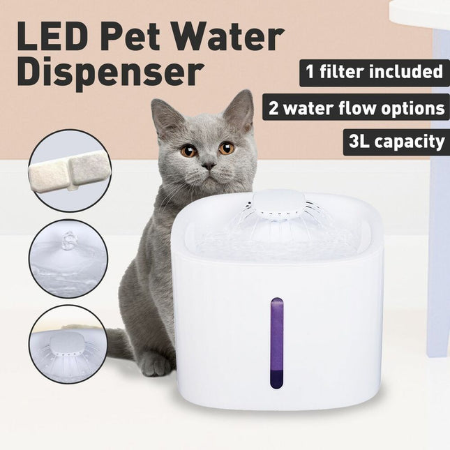 Floofi Pet Water Fountain Dispenser LED USB 3L PT-WD-103-ZM