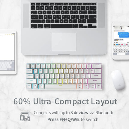 Royal Kludge RK61 Tri Mode RGB Hot Swappable Mechanical Keyboard White (Brown Switch)