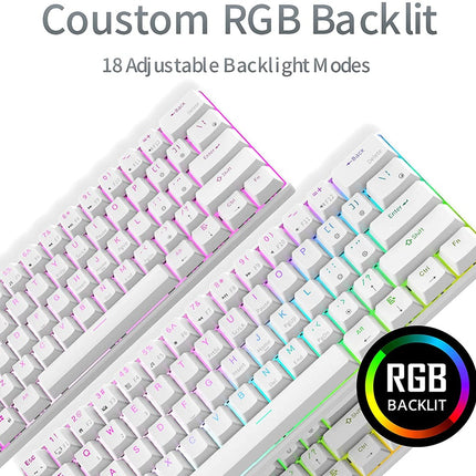 Royal Kludge RK61 Tri Mode RGB Hot Swappable Mechanical Keyboard White (Brown Switch)