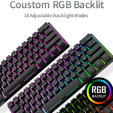 Royal Kludge RK61 Tri Mode RGB Hot Swappable Mechanical Keyboard Black (Red Switch)