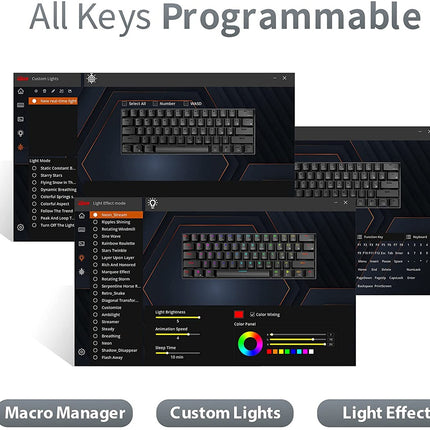 Royal Kludge RK61 Tri Mode RGB Hot Swappable Mechanical Keyboard Black (Red Switch)