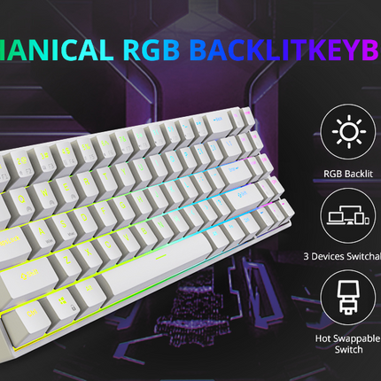 Royal Kludge RK71 RGB Dual Mode Hot Swappable Mechanical Keyboard White (Brown Switch)