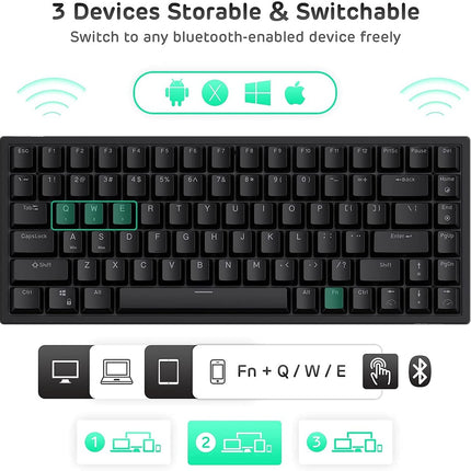 Royal Kludge RK84 RGB Tri Mode Bluetooth Hot-Swappable Mechanical Keyboard Black (Brown Switch)