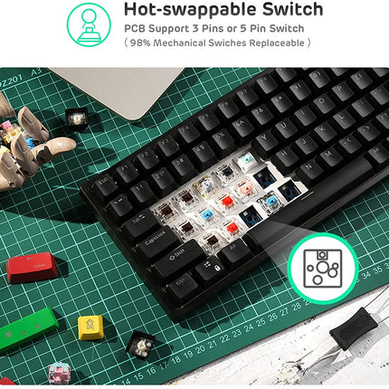 Royal Kludge RK84 RGB Tri Mode Bluetooth Hot-Swappable Mechanical Keyboard Black (Brown Switch)