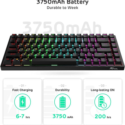 Royal Kludge RK84 RGB Tri Mode Bluetooth Hot-Swappable Mechanical Keyboard Black (Brown Switch)