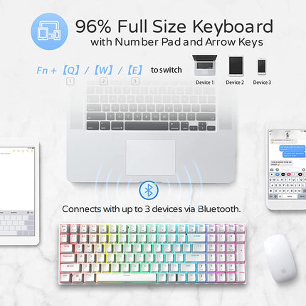 Royal Kludge RK100 Tri Mode Bluetooth RGB Hot Swappable Mechanical Keyboard White (Blue Switch)