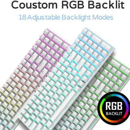 Royal Kludge RK100 Tri Mode Bluetooth RGB Hot Swappable Mechanical Keyboard White (Blue Switch)