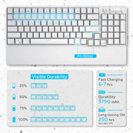 Royal Kludge RK96 Wired Tri Mode Bluetooth RGB Hot Swappable Mechanical Keyboard White (Brown Switch)