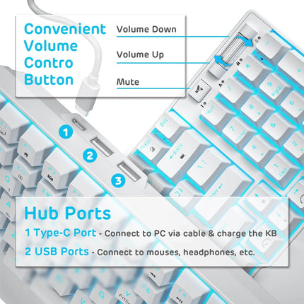 Royal Kludge RK96 Wired Tri Mode Bluetooth RGB Hot Swappable Mechanical Keyboard White (Brown Switch)