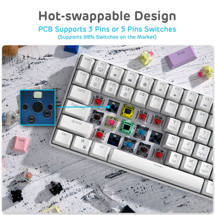 Royal Kludge RK96 Wired Tri Mode Bluetooth RGB Hot Swappable Mechanical Keyboard White (Brown Switch)